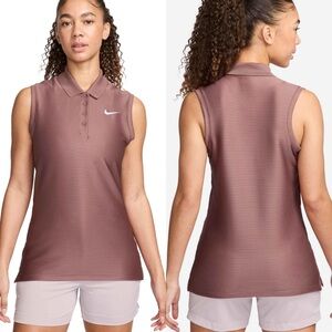NIKE Dri-FIT Victory Ribbed Sleeveless Polo Shirt size XS in Smokey Mauve FD6708